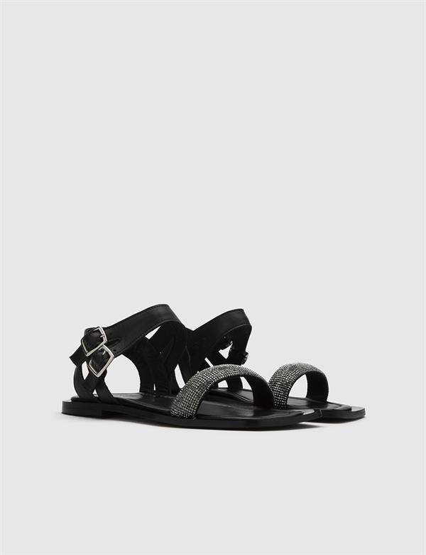 Zayka Black Leather Women's Sandal