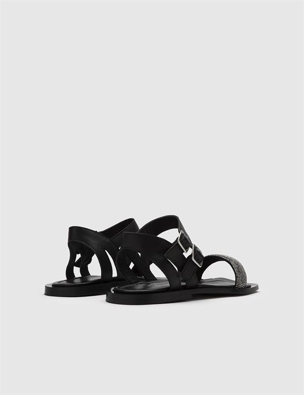 Zayka Black Leather Women's Sandal