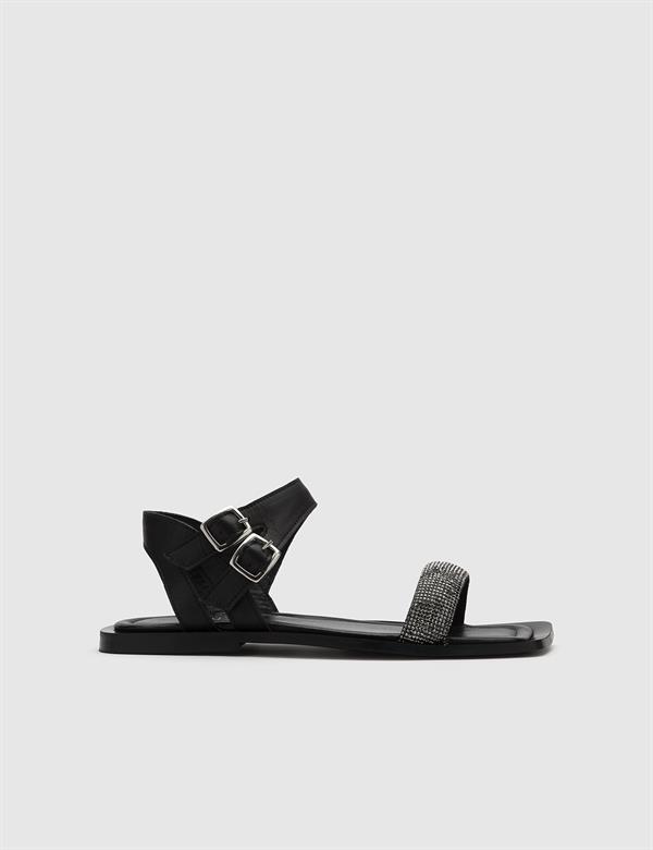 Zayka Black Leather Women's Sandal