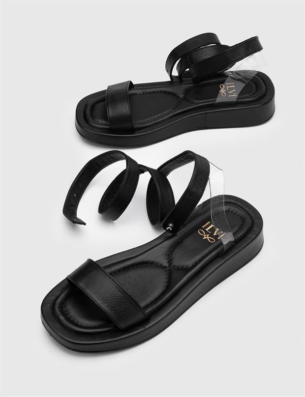 Zedet Black Leather Women's Sandal