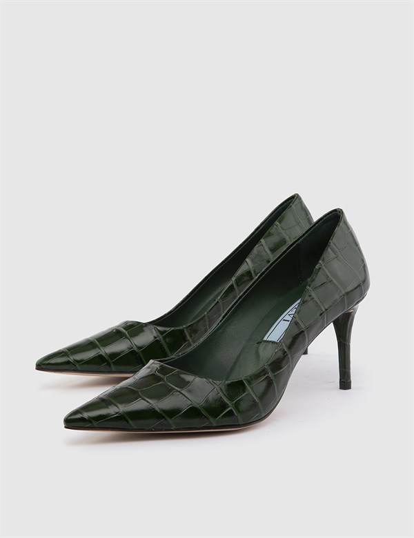 Zilina Green Leather Crocodile Women's Stiletto
