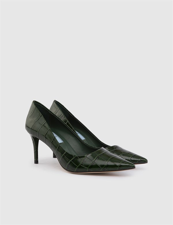 Zilina Green Leather Crocodile Women's Stiletto