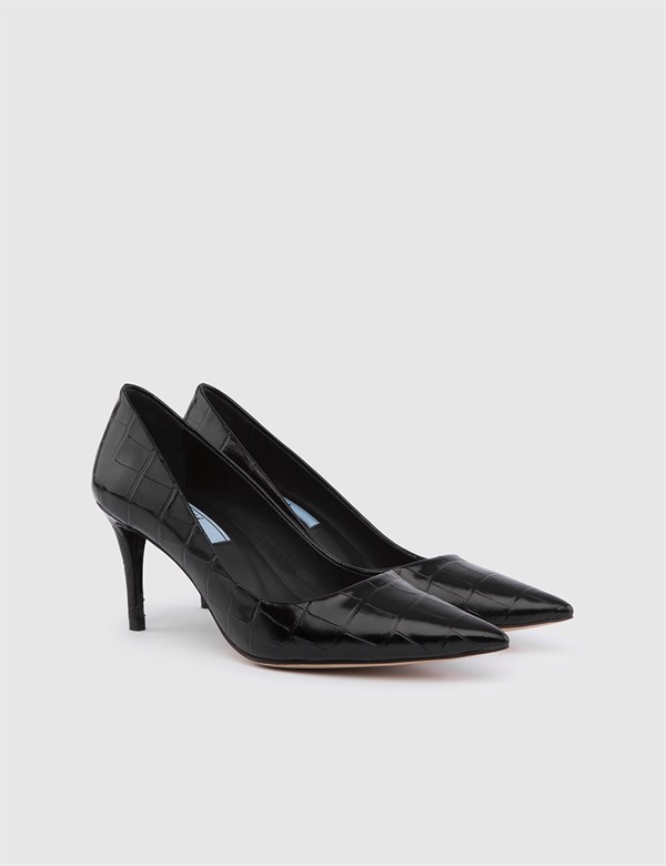 Zilina Kadın Stiletto Siyah Kroko