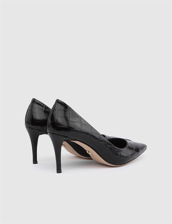 Zilina Kadın Stiletto Siyah Kroko