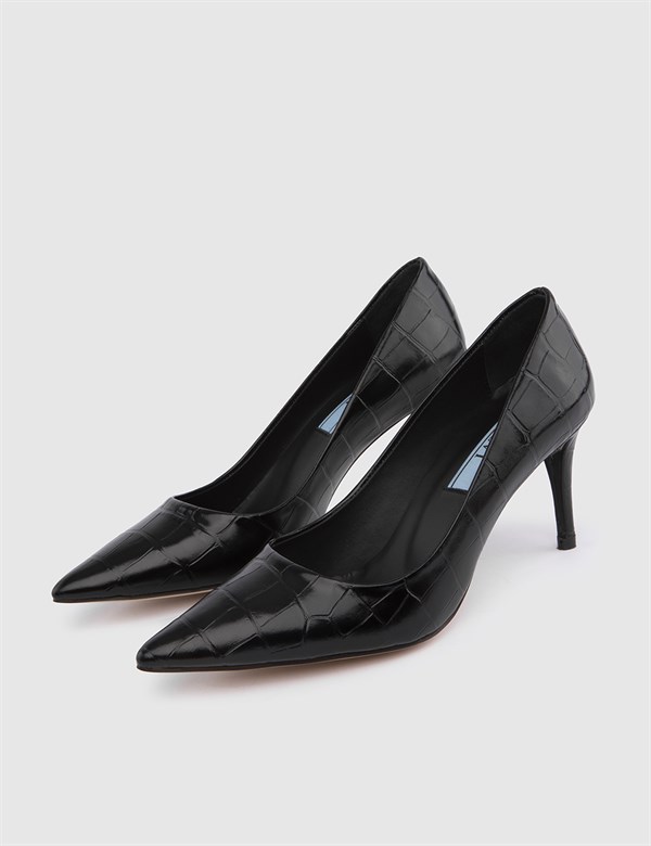 Zilina Kadın Stiletto Siyah Kroko