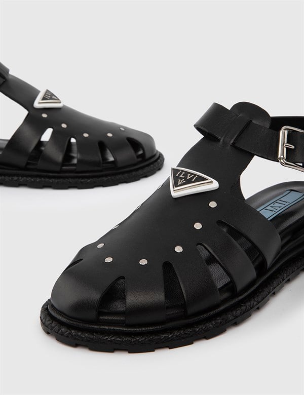 Zori Black Leather Women's Sandal