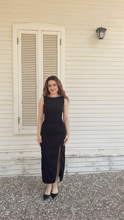 Drape Yırtmaçlı Elbise Siyah
