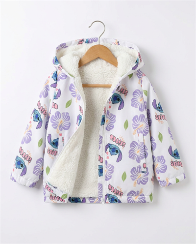 002211 STITCH Baskılı Yağmurluk Kürklü Mont BEYAZ