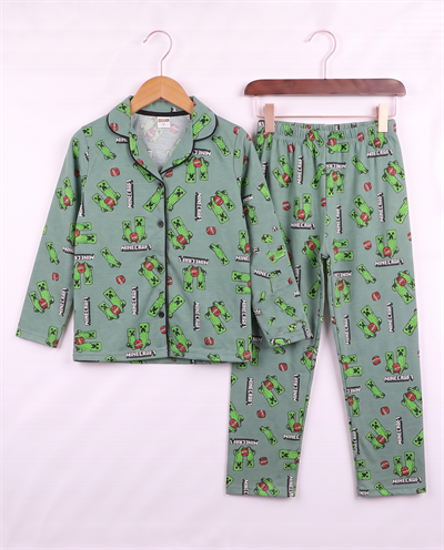 008046 Minecraft Desenli Pijama Takımı YEŞİL
