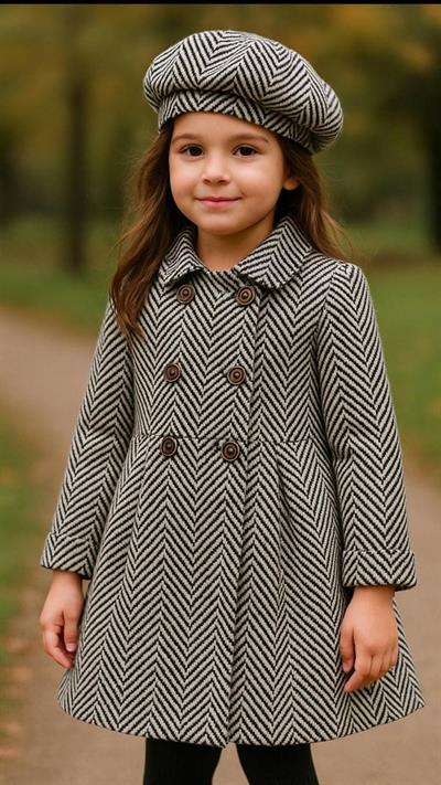 0310 Çizgili Kaşe Elbise SİYAH