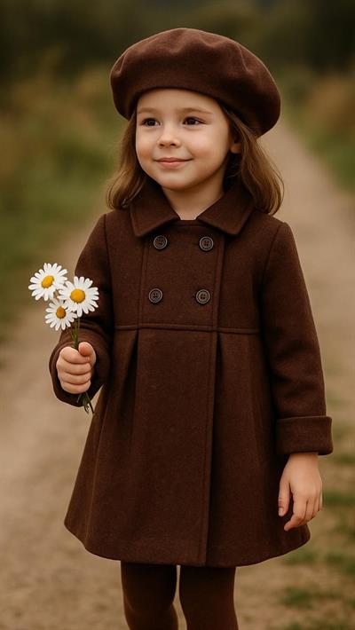 0311 Şapka Hediyeli Düğmeli Kaşe Elbise KAHVE