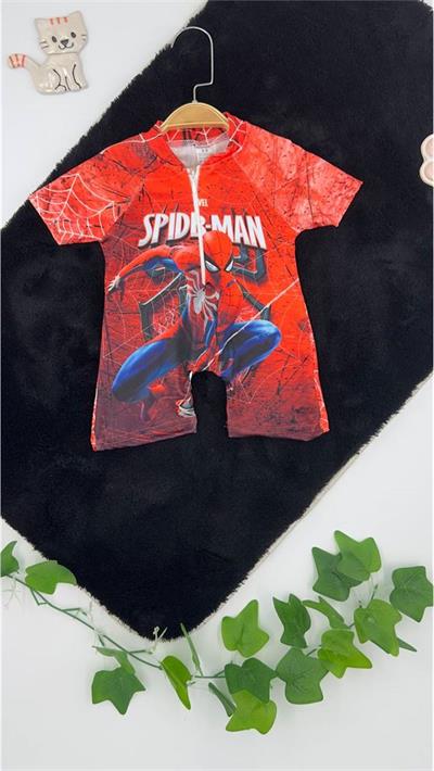 20025-18 SpiderMan Desenli Fermuarlı Mayo KIRMIZI