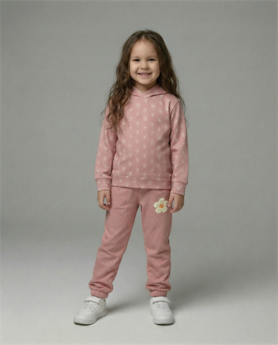 2749 Papatya Çiçek Baskılı Takım (7-10 Yaş) PEMBE