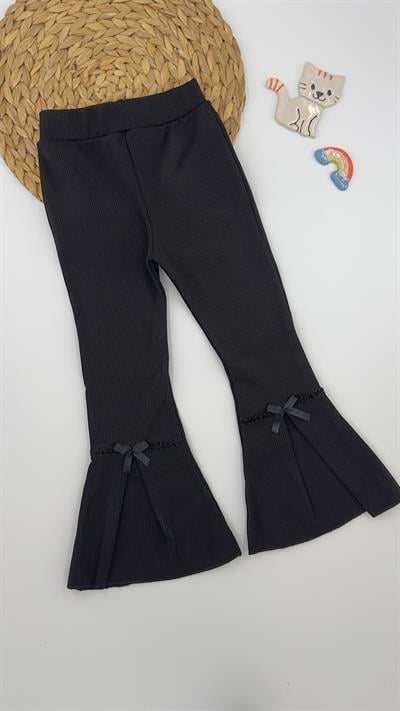 2913-1 Fiyonk İspanyol Paça Şardonlu Fitilli Tayt SİYAH