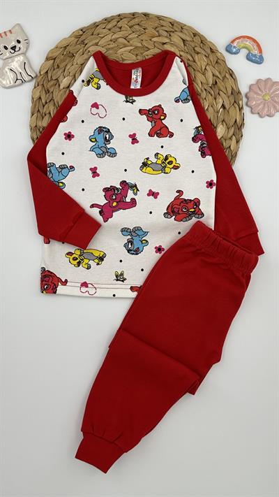 3011 Arslan Desenli Pijama Takımı KREM
