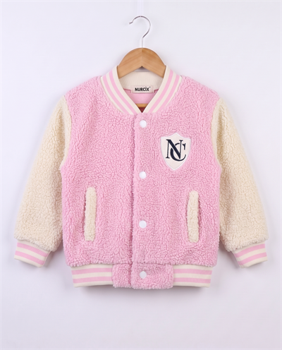 5194-1 Peluş Kumaş N Nakışlı Kolej Ceket PEMBE