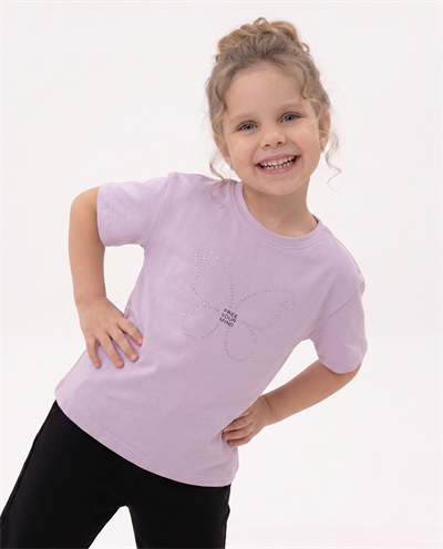 8264468 Kelebek Taşlı Kız Çocuk T-Shirt LİLA