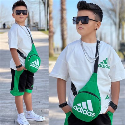 084 Adds Yazılı Baskılı Çantalı Üçlü Erkek Çocuk Takım-YEŞİL