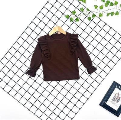 10532 Bürümcük Kumaş Omuz Fırfırlı Kız Badi-KAHVE