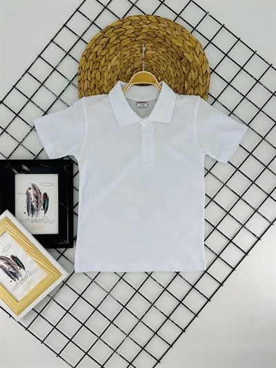 1210 Kısa Kol Unisex Yakalı Çocuk Lacost-BEYAZ