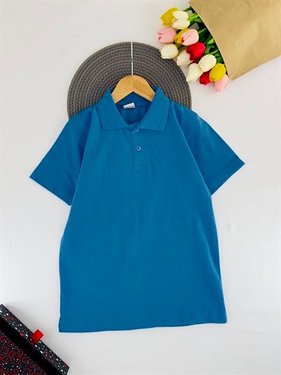 1210 Kısa Kol Unisex Yakalı Çocuk Lacost-AÇIK MAVİ