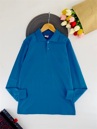1212 Uzun Kol Unisex Yakalı Çocuk Lacost-AÇIK MAVİ