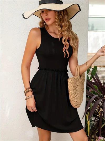 ASKILI SİYAH PENYE ELBİSE