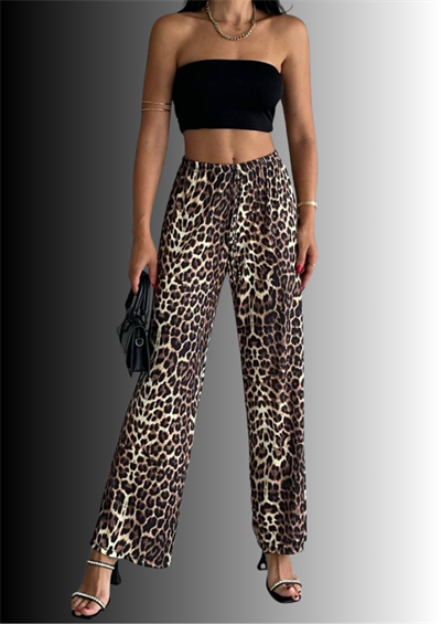 Leopar Desenli Viskon Pantolon
