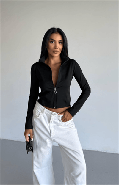 Fermuarlı Parmak Geçirmeli Slim Fit Crop