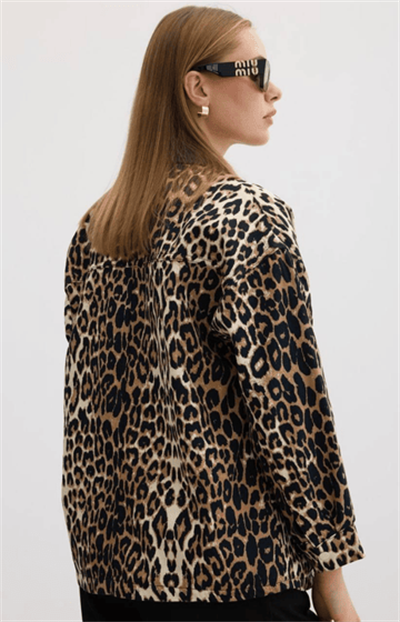 Leopar Desenli Gabardin Ceket