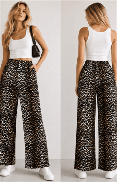 Leopar Desenli Viskon Pantolon