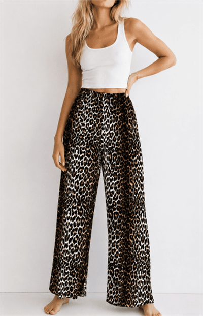 Leopar Desenli Viskon Pantolon