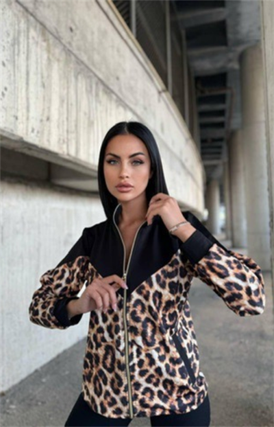LEOPAR DETAYLI FERMUARLI SWEAT