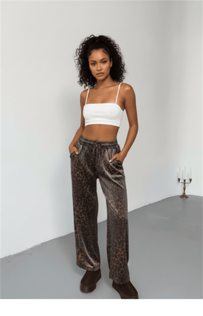 PARLAK LEOPAR DESENLİ PANTOLON