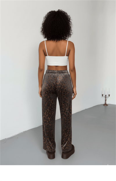 PARLAK LEOPAR DESENLİ PANTOLON