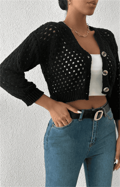 ÜÇ DÜĞMELİ AJURLU KISA TRİKO HIRKA