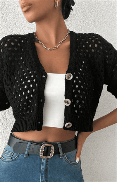 ÜÇ DÜĞMELİ AJURLU KISA TRİKO HIRKA