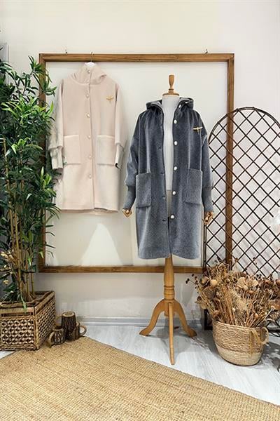 BROŞLU KAŞE KABAN Gri