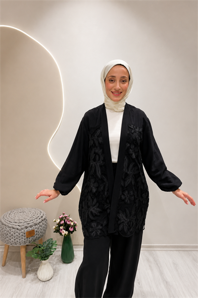 GÜPÜRLÜ KİMONO Siyah