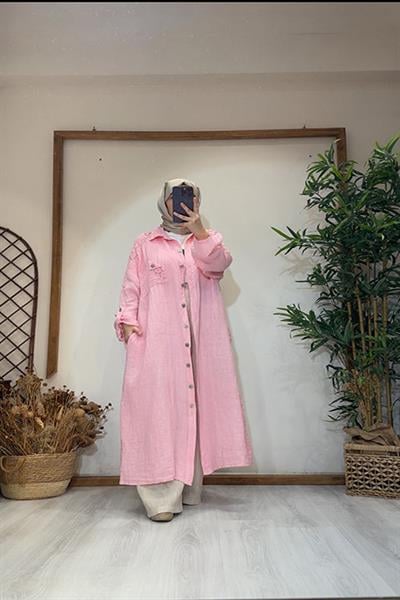 İTHAL KETEN FİLE PAYETLİ TUNİK Pembe