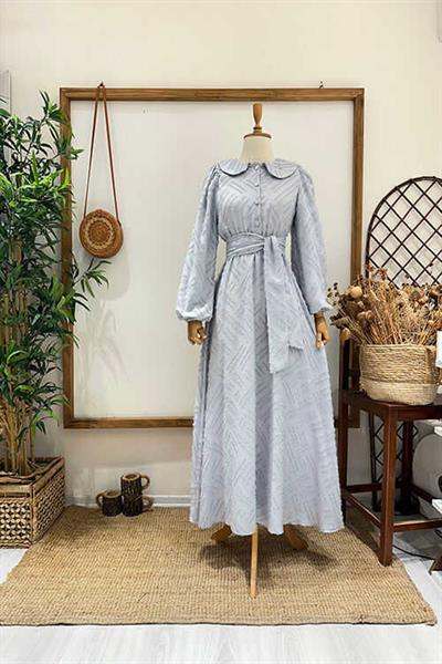 SİMLİ PÜSKÜL BEBE YAKA ABİYE Gri