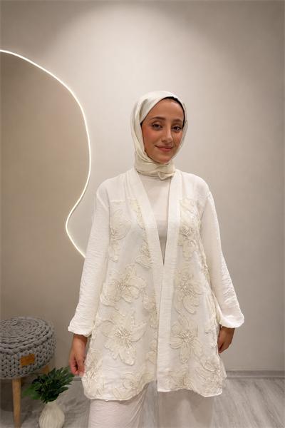 SİMLİ TÜL KİMONO Beyaz