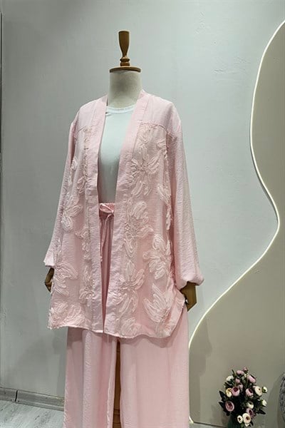 SİMLİ TÜL KİMONO Pembe