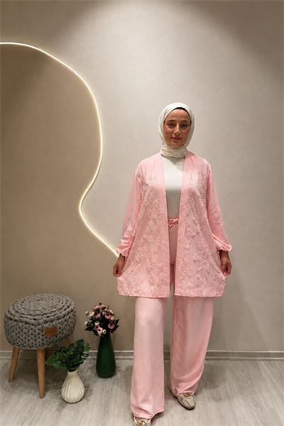 SİMLİ TÜL KİMONO Pembe