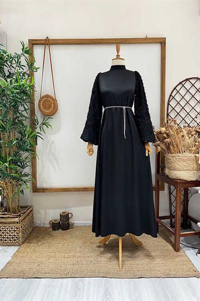 TAŞ KEMERLİ ABİYE Siyah