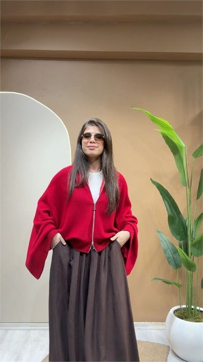ZR ÇİFT FERMUARLI HIRKA Kırmızı