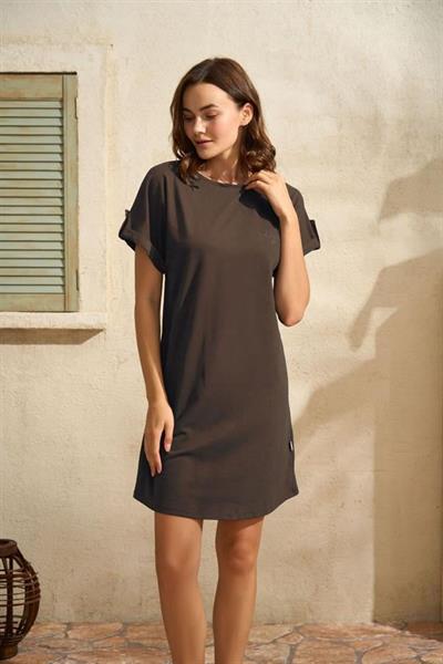 Arias Closet Günlük Kısa Kol Bisiklet Yaka Cotton Düz Yazlık Kısa Kahve Pijama Takımı