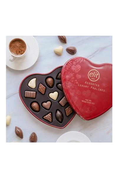 Elit Luxury Pralines Glutensiz Çikolata Metal Kalp Kutu 160 g