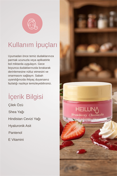 Besleyici Gece Dudak Maskesi 20g - Çilek Özü, E Vitamini ve Doğal Yağlar İçeren Bakım
