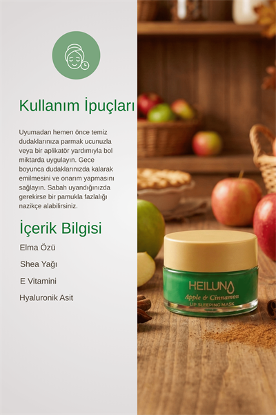 Çatlak ve Kuru Dudaklar İçin Gece Maskesi 20g - Elma Tarçın Aromalı Yoğun Nemlendirici